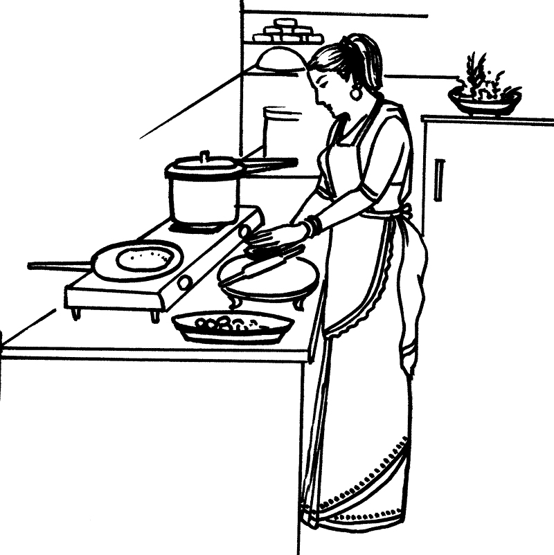 Indian Woman Preparing Food Coloring Page