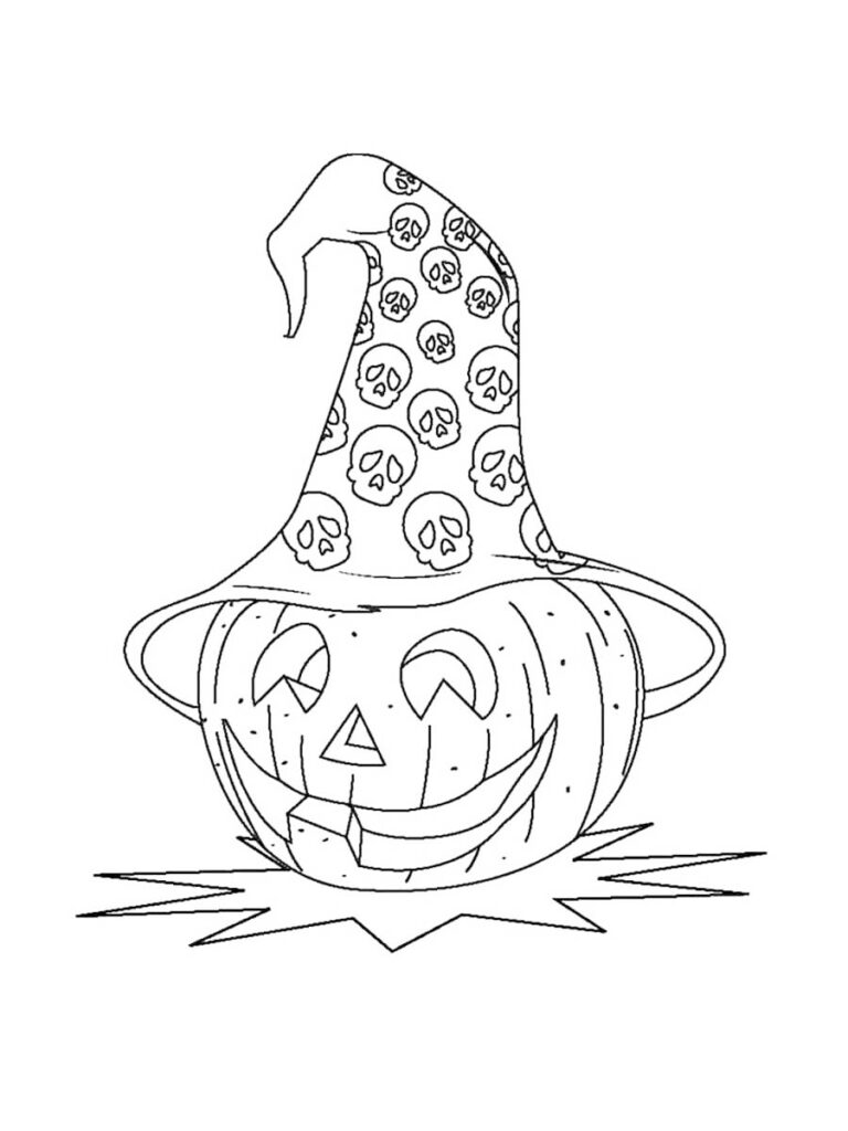 Jack O Lantern In Cute Hat Coloring Page