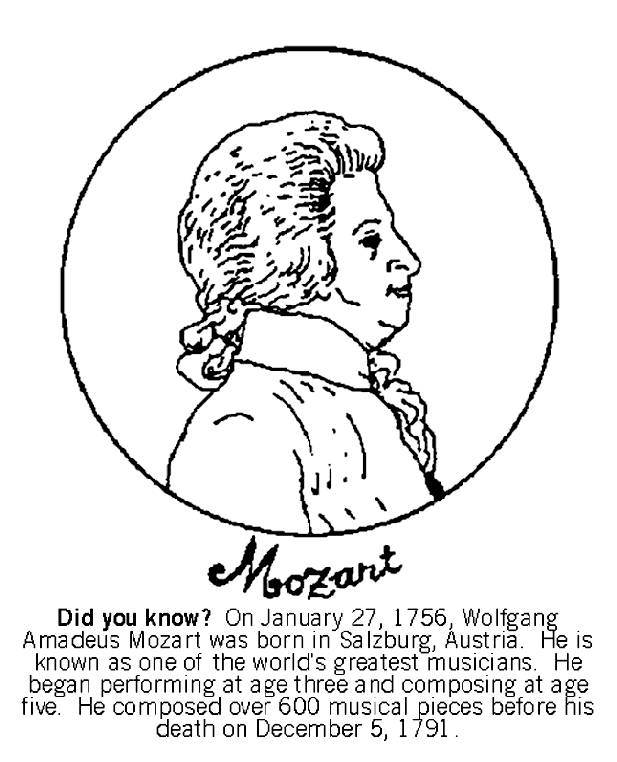 Mozart Austria Coloring Page