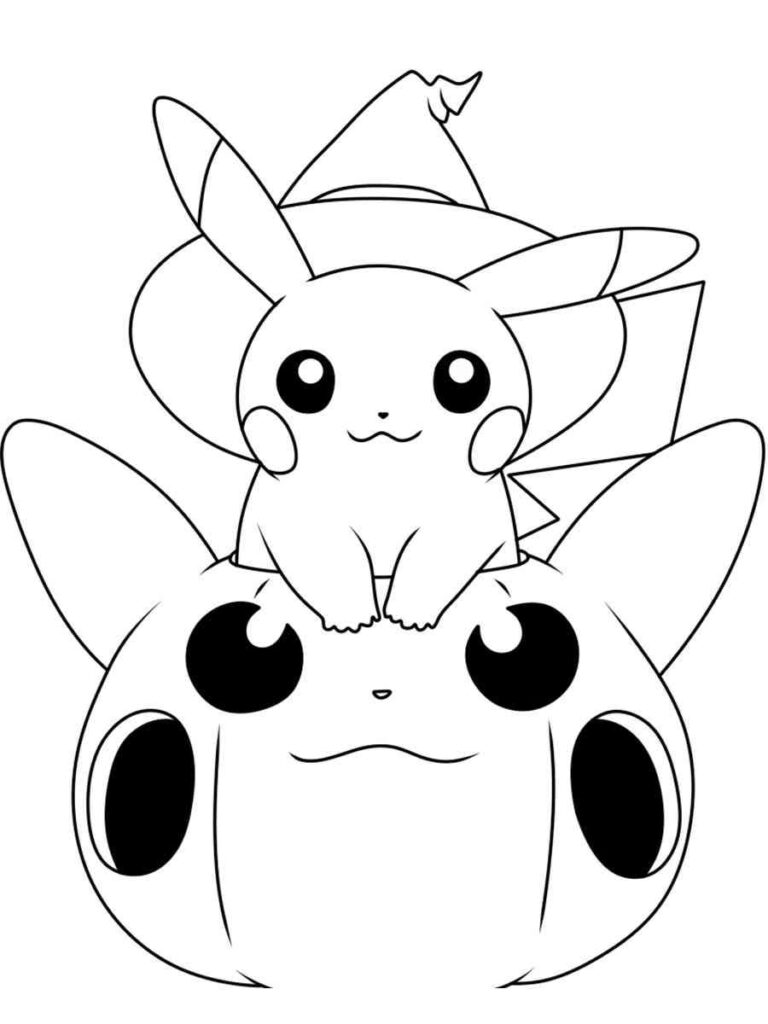 Pikachu And Jack O Lantern Coloring Page