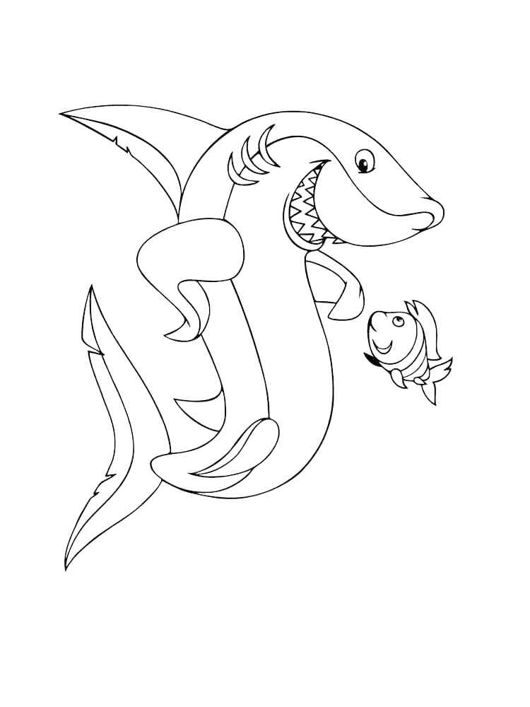 Tiger Shark And Little Fish Coloring Page