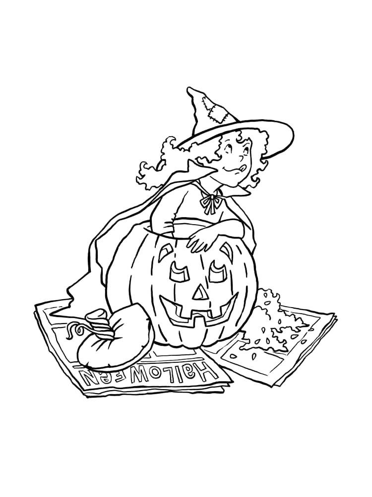 Witch And Jack O Lantern Coloring Page
