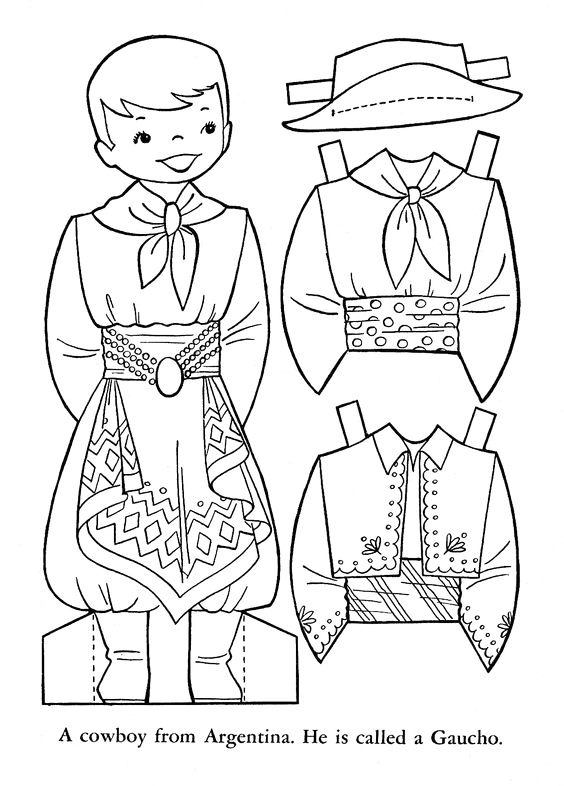 Argentina Gaucho Paper Doll Coloring Page