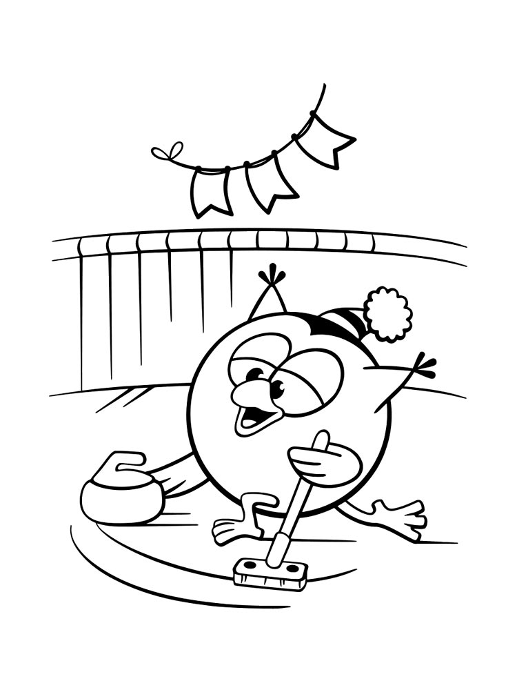 Cartoon Bird Curling Coloring Page