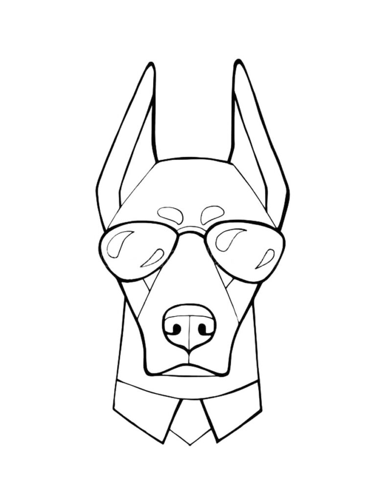 Cool Dobermann With Sunglasses Coloring Page