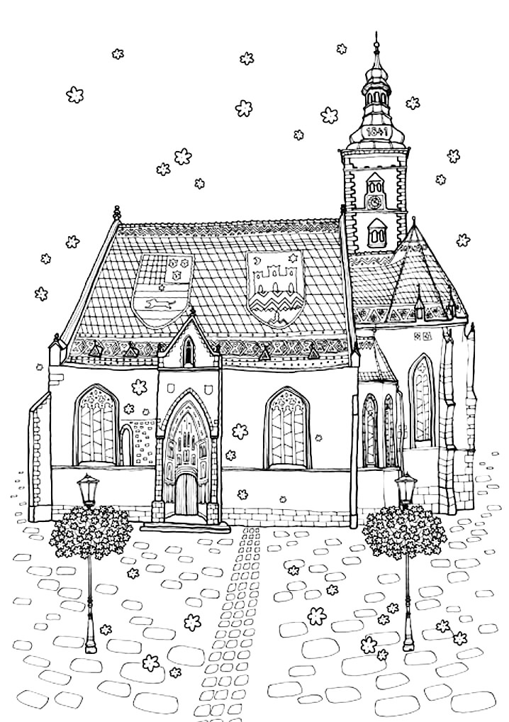 Croatian Building Coloring Page