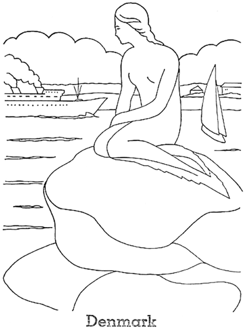 Denmark Little Mermaid Statue Coloring Page