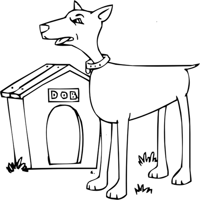Doberman At Doghouse Coloring Page