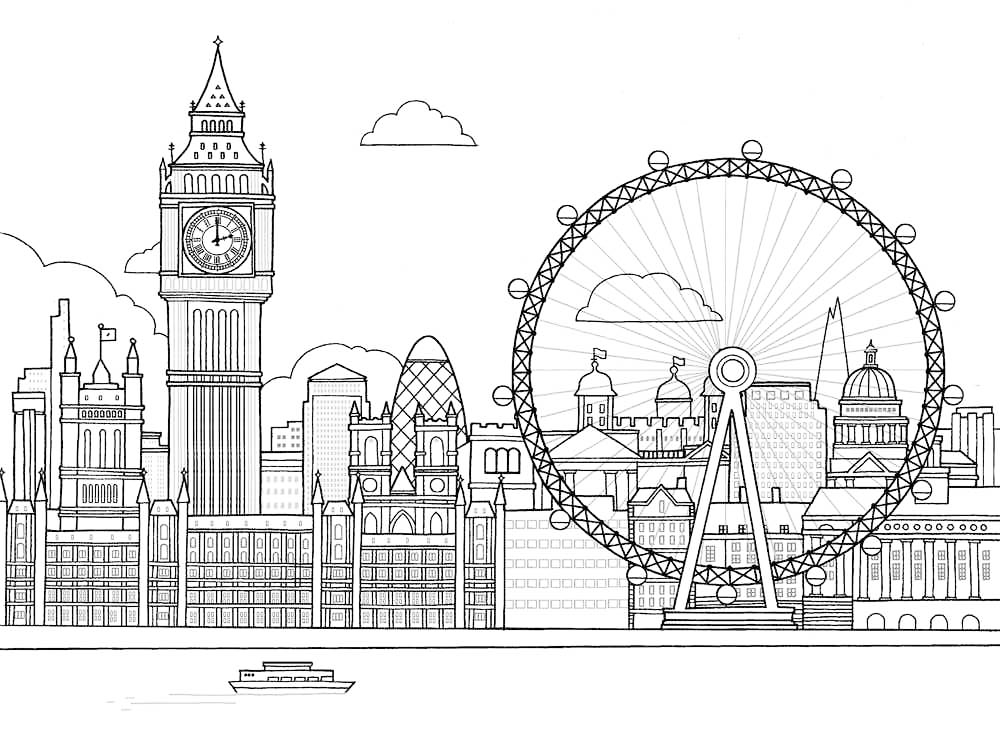 Big Ben And London Eye Coloring Page