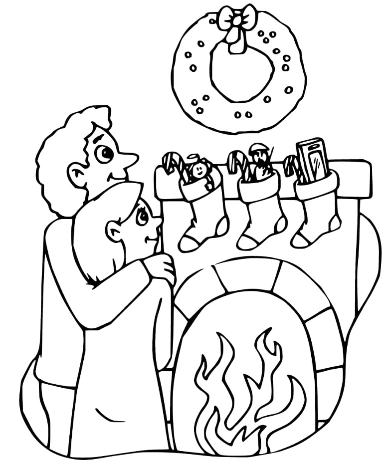 Christmas Fireplace Coloring Page