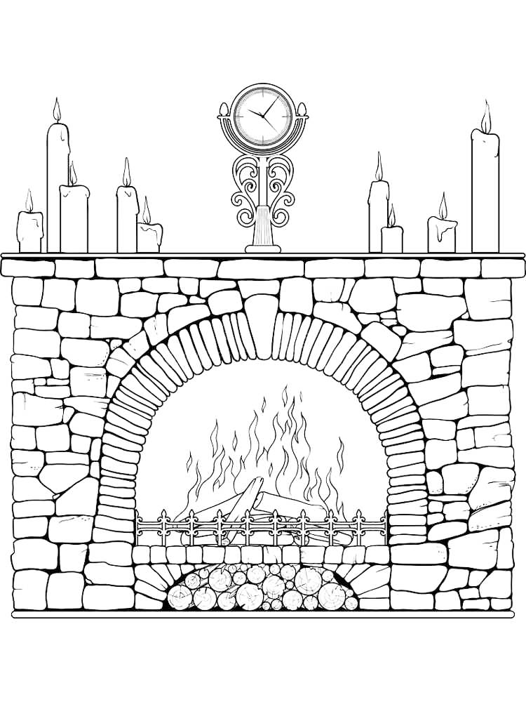 Cozy Fireplace Coloring Page