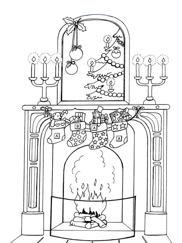 Decorated Fireplace Coloring Page