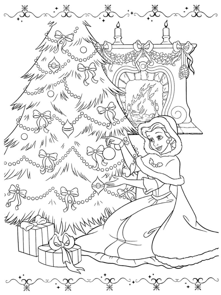 Disney Christmas Fireplace Coloring Page