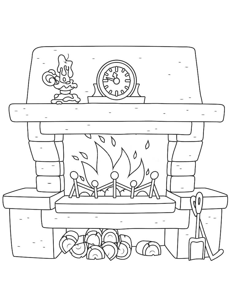 Fireplace And Firewood Coloring Page
