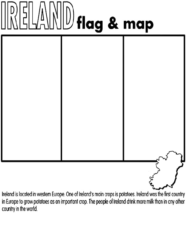 Ireland Flag And Map Coloring Page