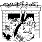 Santa Comes Down The Chimney Coloring Page