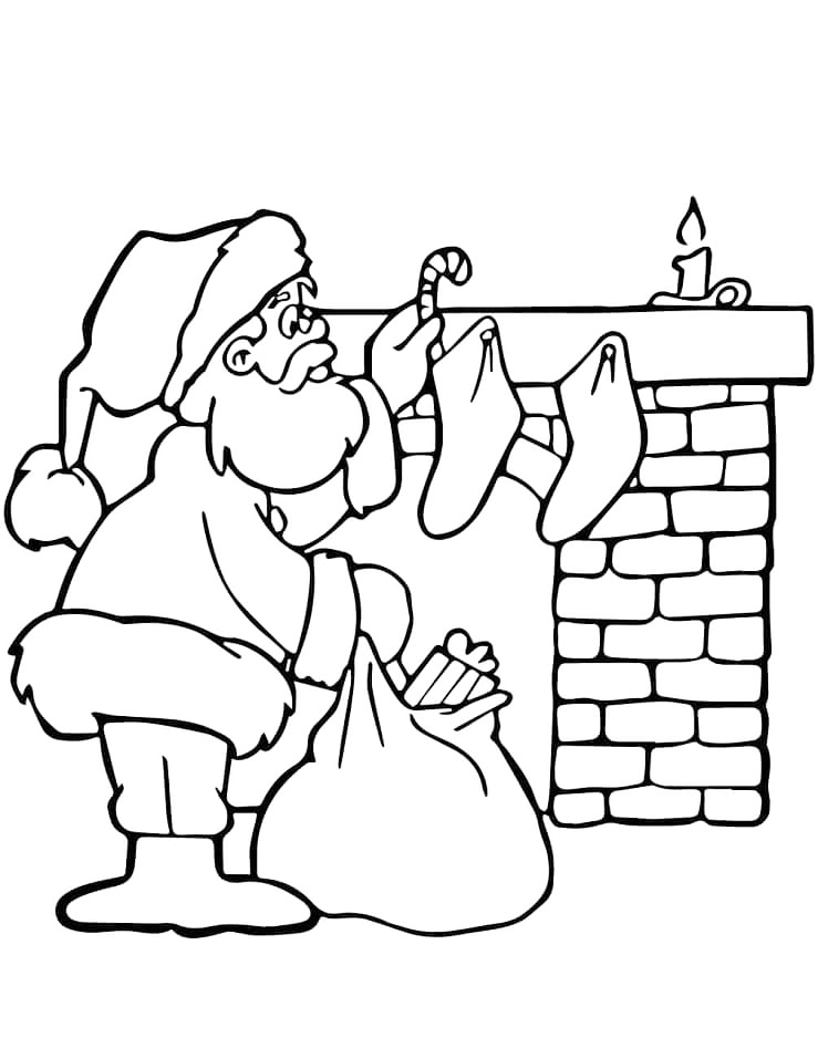 Santa Filling Stockings Coloring Page