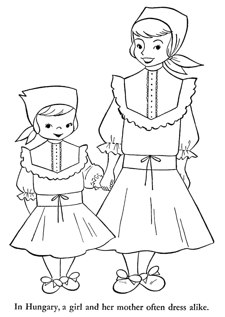Hungary Girls Dresses Coloring Page