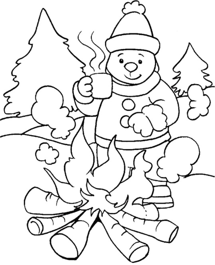 Campfire In The Cold Coloring Page