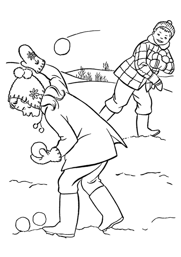 Snowball Fight Coloring Page