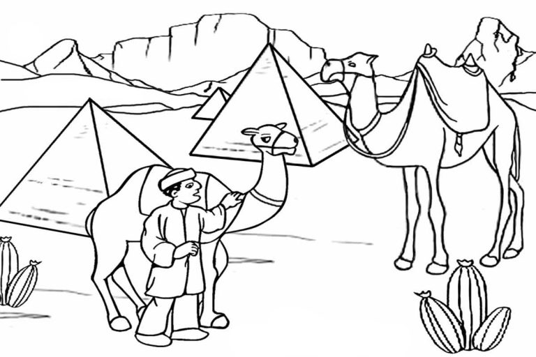 Camels And Pyramids In Morocco Coloring Page