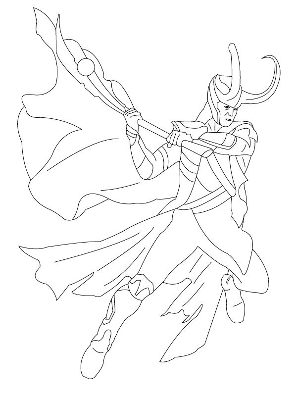 Loki Weilds His Sceptor Coloring Page