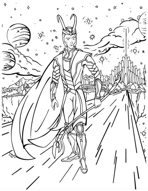 Loki On The Bridge Coloring Page