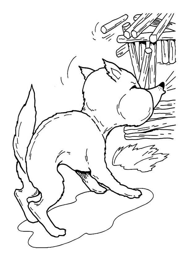 Big Bad Wolf Blowing House Coloring Page