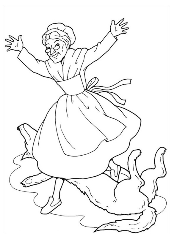 Grandma And Wolf Coloring Page