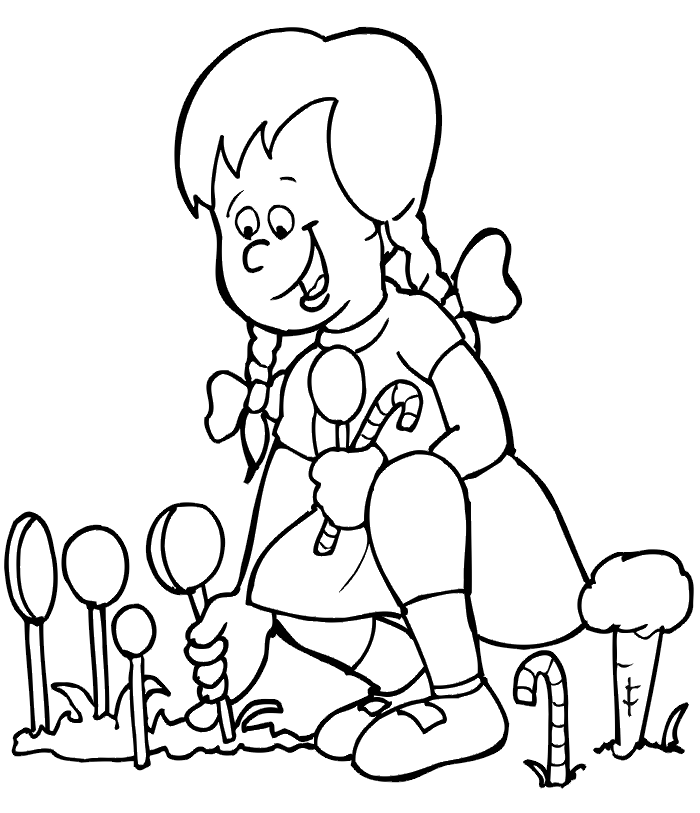 Gretel Picks Candy Flowers Coloring Page