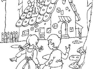Hansel And Gretel Find The Candy House Coloring Page