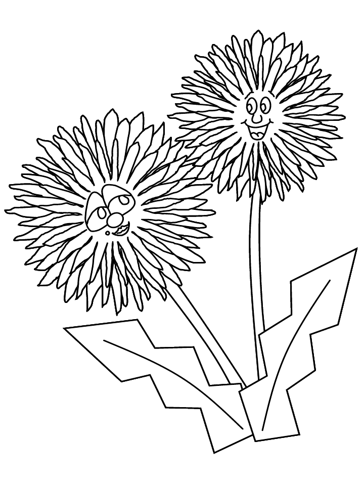 Happy Dandelion Faces Coloring Page