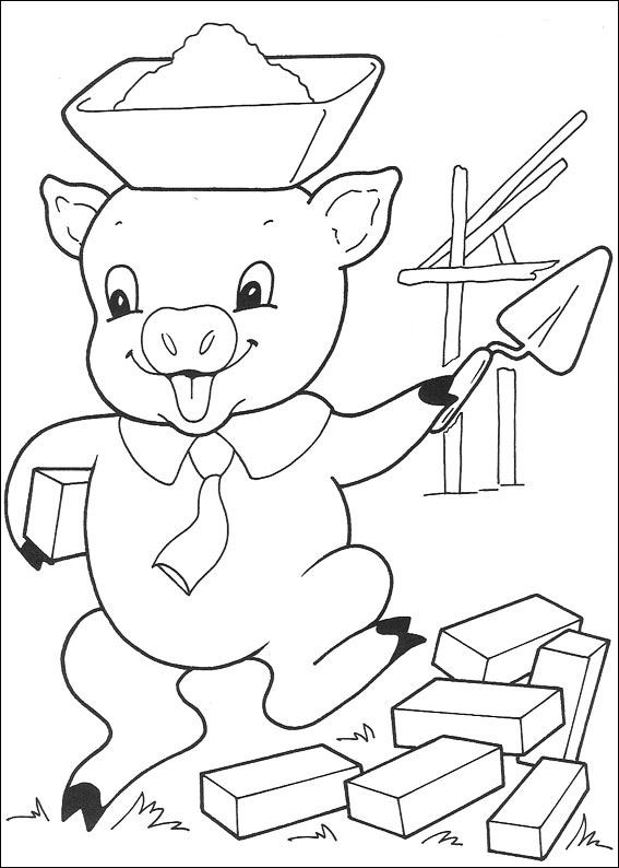 Little Pig Building Brick House Coloring Page
