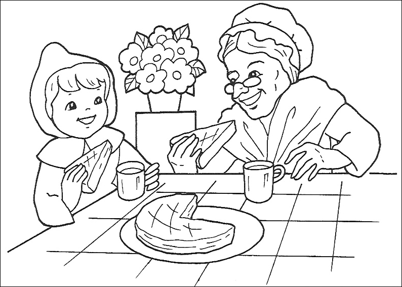 Red Riding Hood And Grandma Coloring Page
