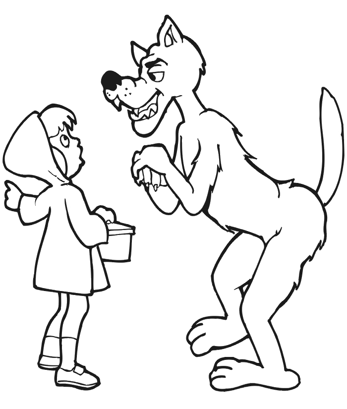 Red Riding Hood And The Wolf Coloring Page