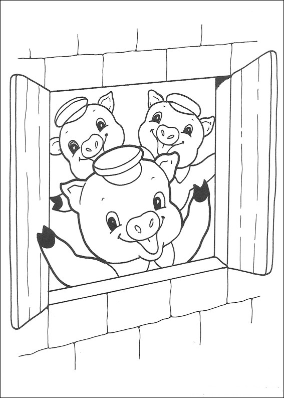 Three Little Happy Pigs Coloring Page
