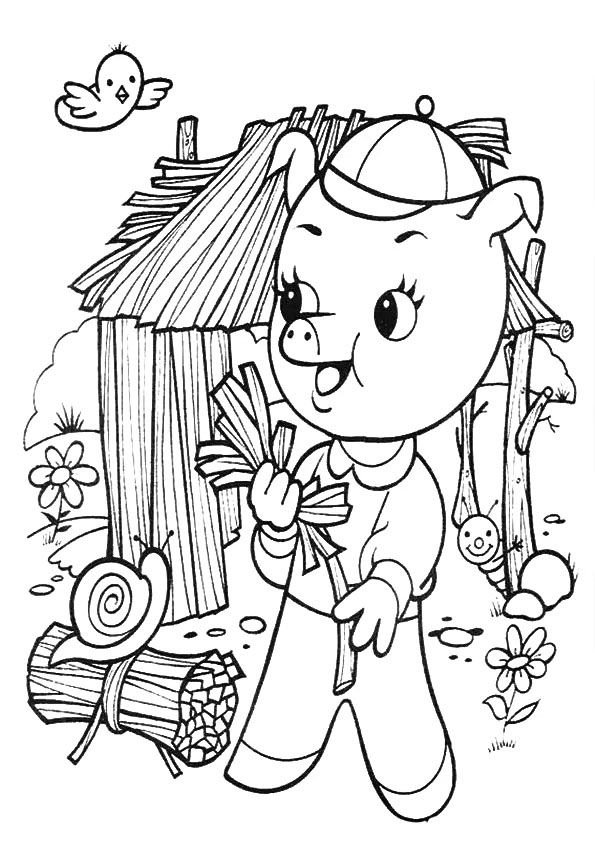 Three Little Pigs House Made Of Sticks Coloring Page