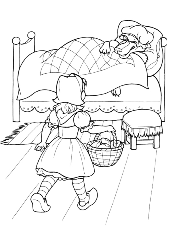 Wolf Tricks Red Riding Hood Coloring Page