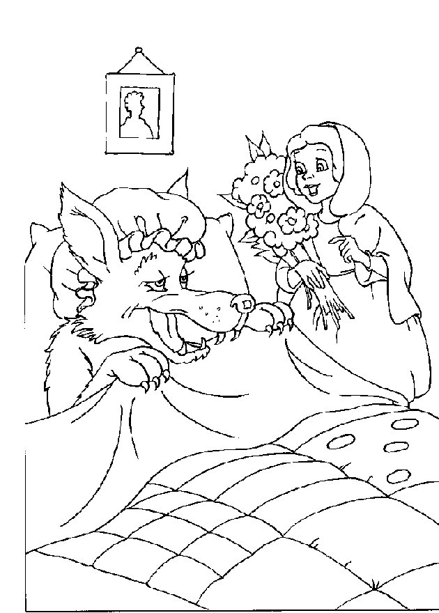 Wolf As Grandma Coloring Page