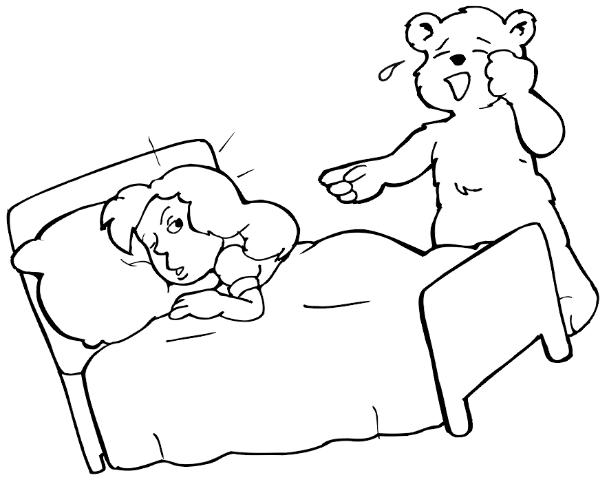 Baby Bear Finds Goldilocks Coloring Page