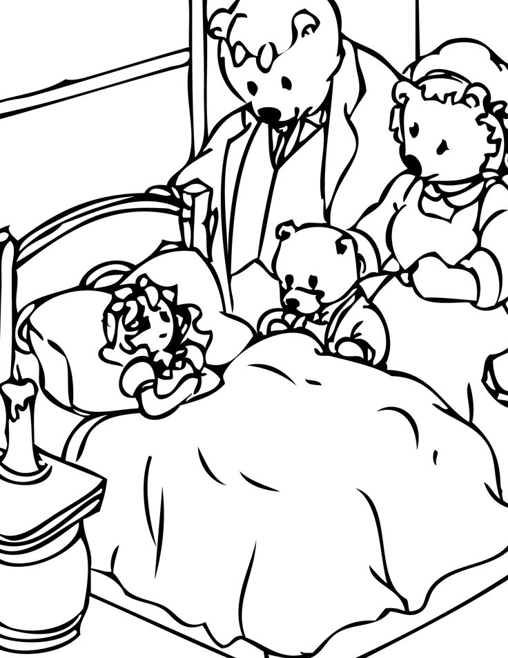 Three Bears Find Goldilocks In Their Bed Coloring Page