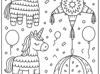 4 Party Pinatas Coloring Page