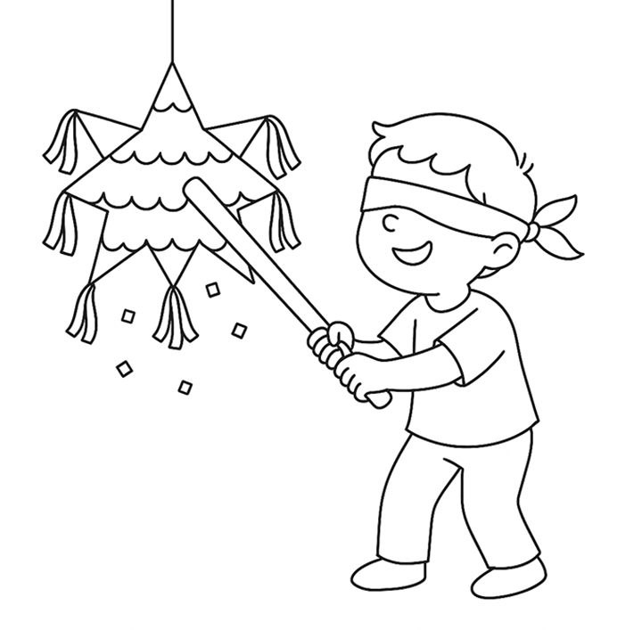 Boy Hitting Pinata Coloring Page