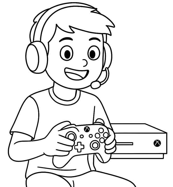 Boy Playing Xbox Coloring Page