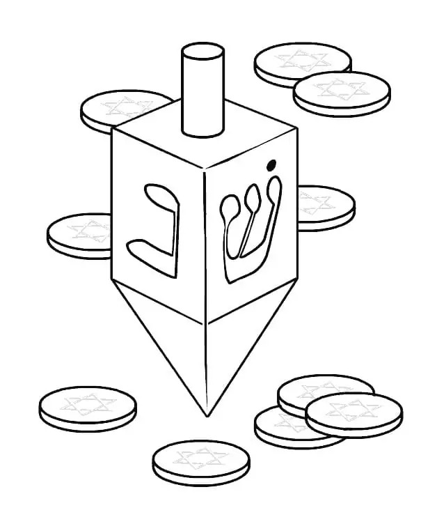Dreidel And Gelt Coins Coloring Pages