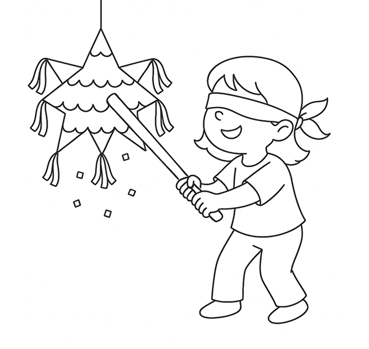Girl Hitting Pinata Coloring Page