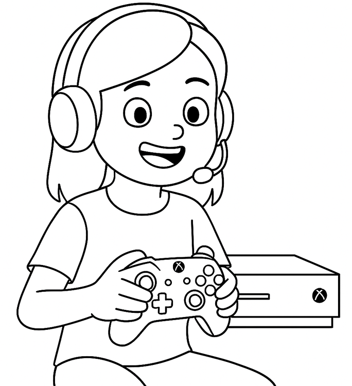 Girl Playing Xbox Coloring Page