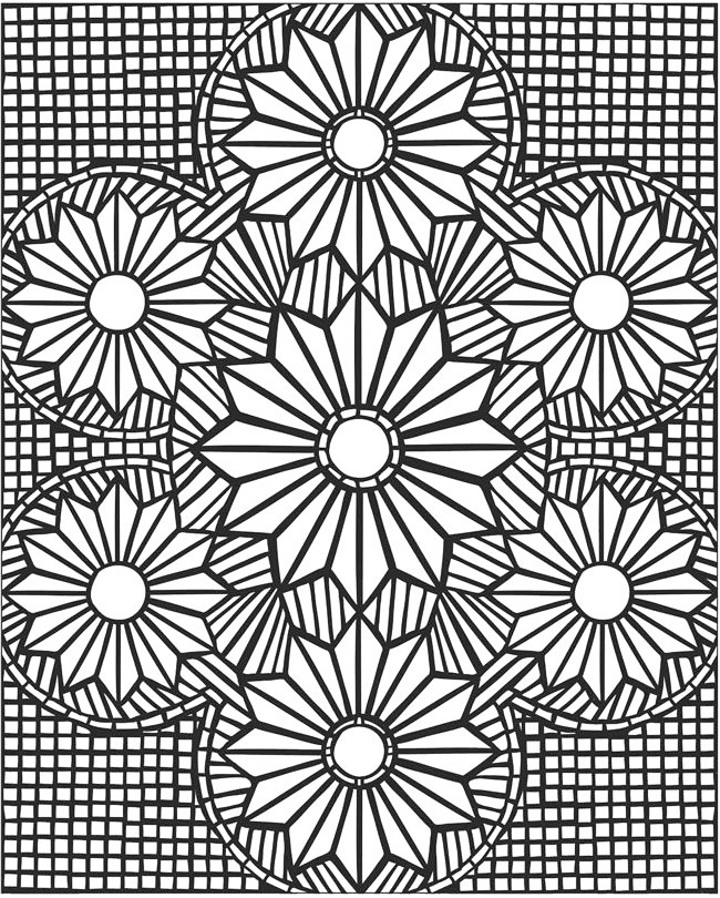Mosaic Flowers Coloring Page