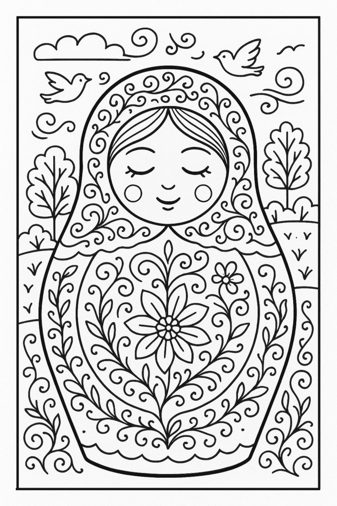Detailed Nesting Doll Coloring Page