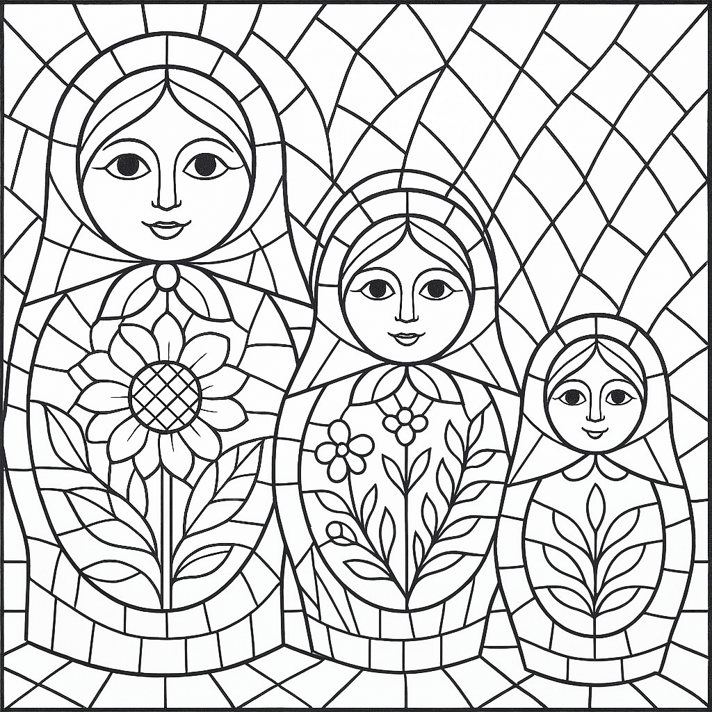 Geometric Coloring Page Of Nesting Dolls